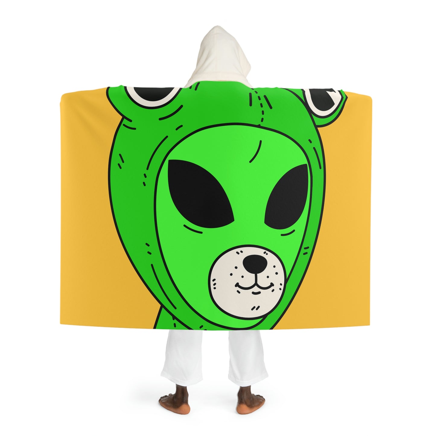 Green Kek Frog Alien Space Character Cartoon Dog Bear Face Visitor Hooded Sherpa Fleece Blanket