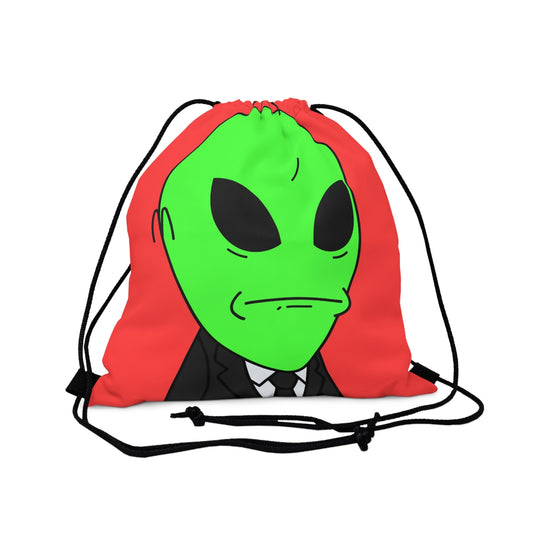 Green Hair Alien Business Black Suit Large Okay Mouth Visitor Outdoor Drawstring Bag