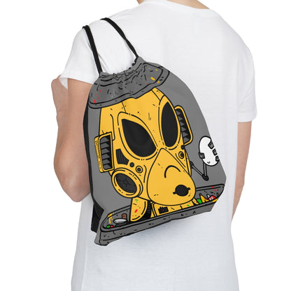 Trash can Art Egg Armored Yellow Future Alien Cyborg Machine Visitor Outdoor Drawstring Bag