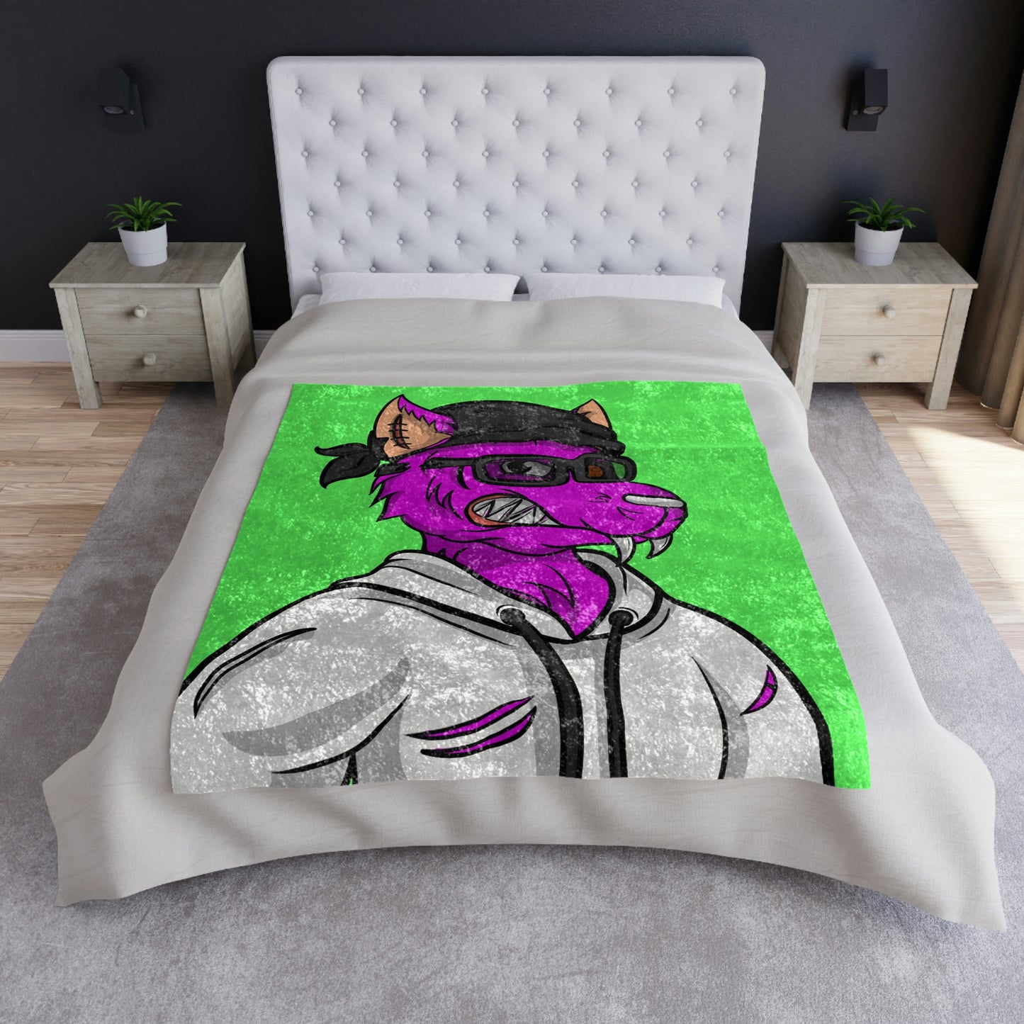Purple Cyborg Werewolve Fitness Graphic Crushed Velvet Blanket