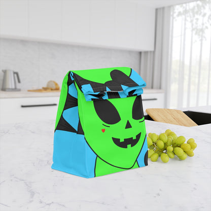 Green Alien Black Spiked Hair Pumkin Face Bomb Visitor Polyester Lunch Bag