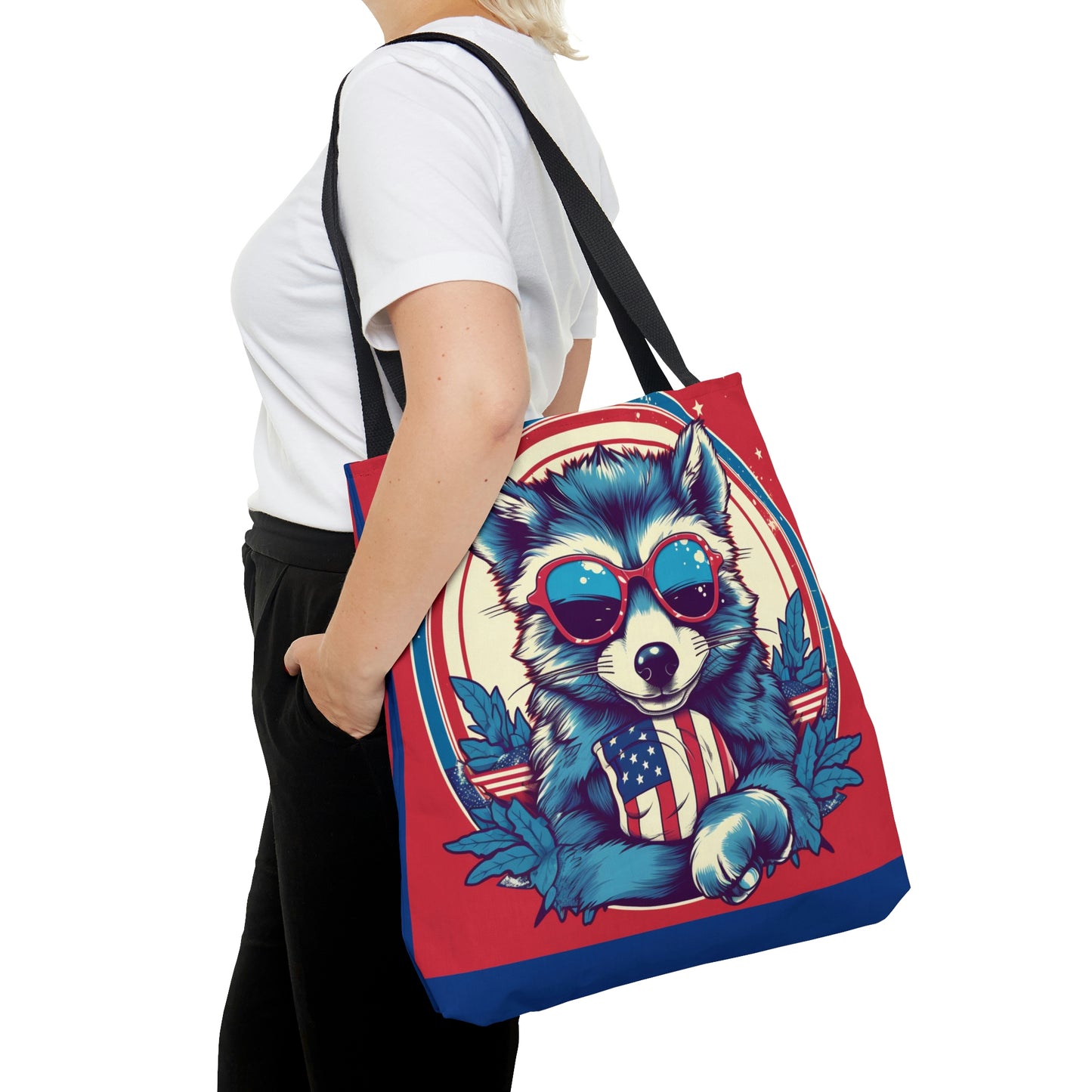 4th of July Stylish Raccoon USA American Graphic Tote Bag (AOP)