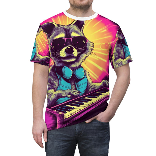 Raccoon Keyboard Piano Music Animal Graphic Unisex Cut & Sew Tee (AOP)