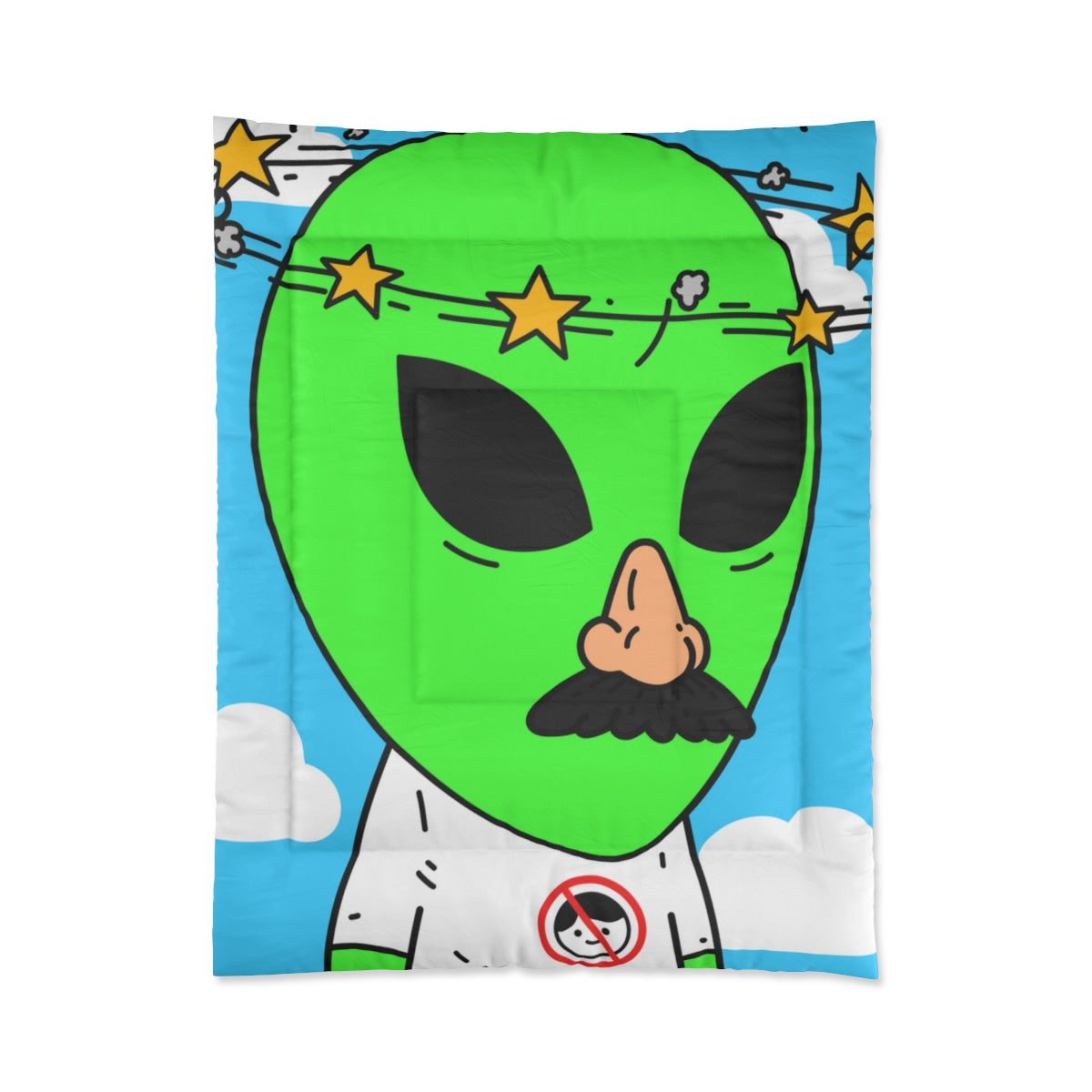 Alien Green Star Head Fake Nose Mustache Imposter Anti Human Visitor Bed Comforter