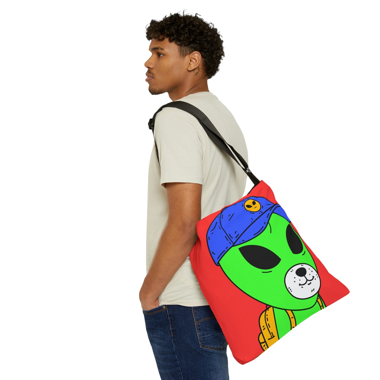 White Dog Bear Alien Green Visitor Adjustable Tote Bag (AOP)