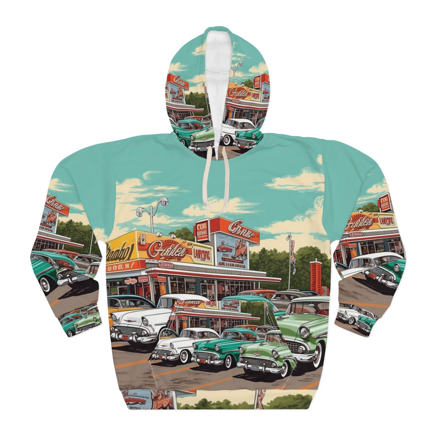 1950s Classic Car Collection Retro Artwork Unisex Pullover Hoodie (AOP)