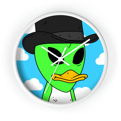 Visitors Green Alien Duck Black Top Hat Wall clock