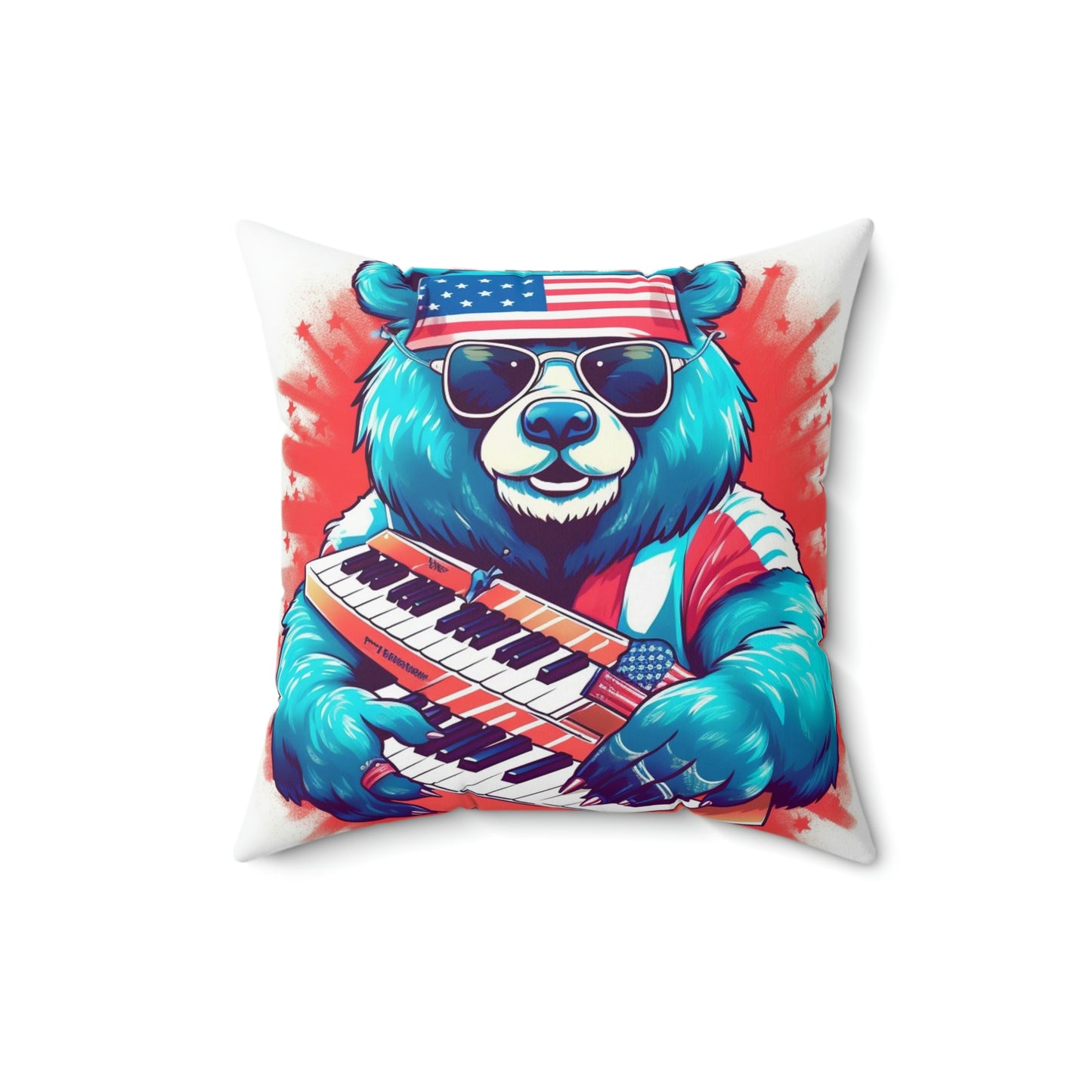 Keys of Patriotism: Piano Player Patriotic Bear's 4th of July Musical Celebration Spun Polyester Square Pillow