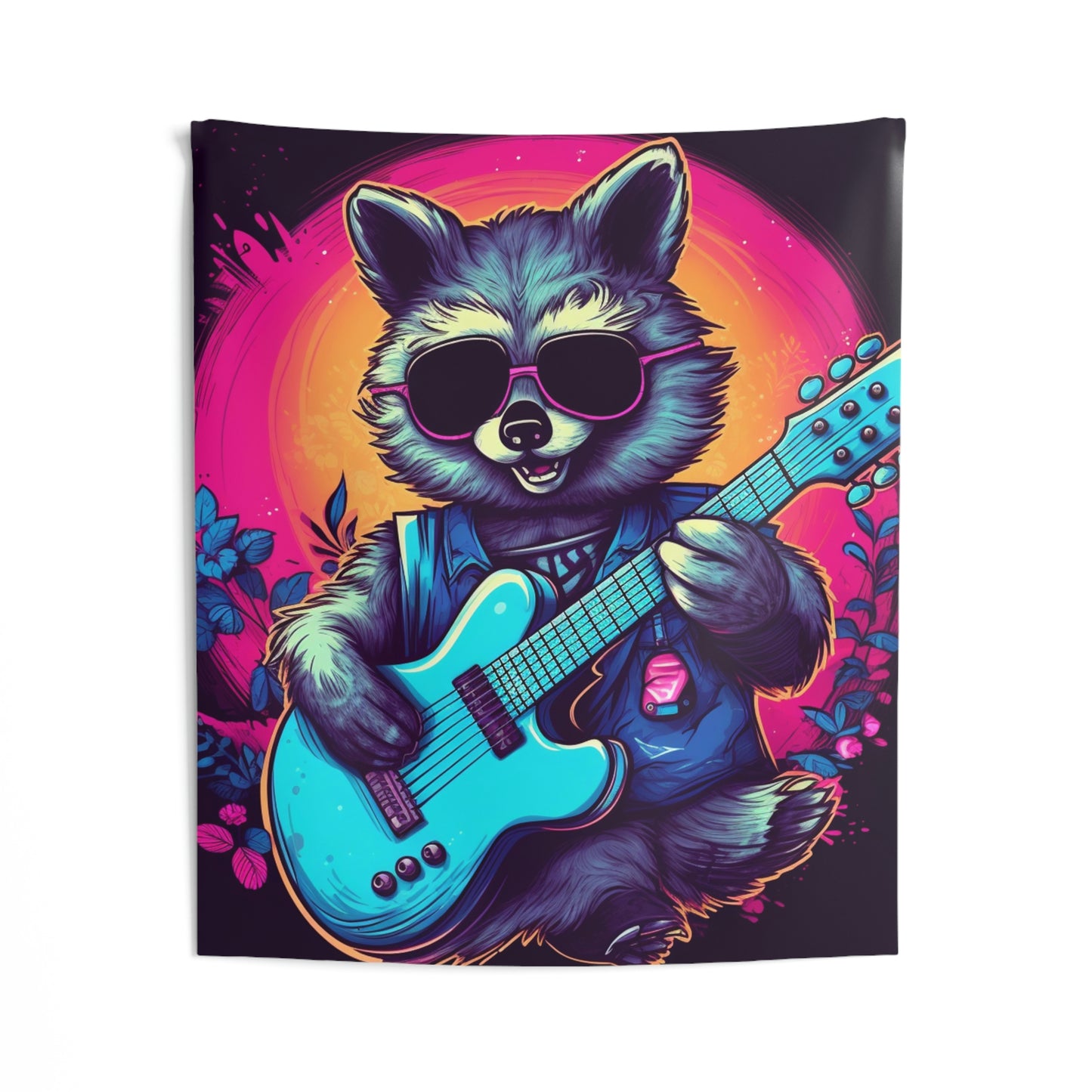 Raccoon Musician Art - Rock Star Guitarist Furry Animal Indoor Wall Tapestries