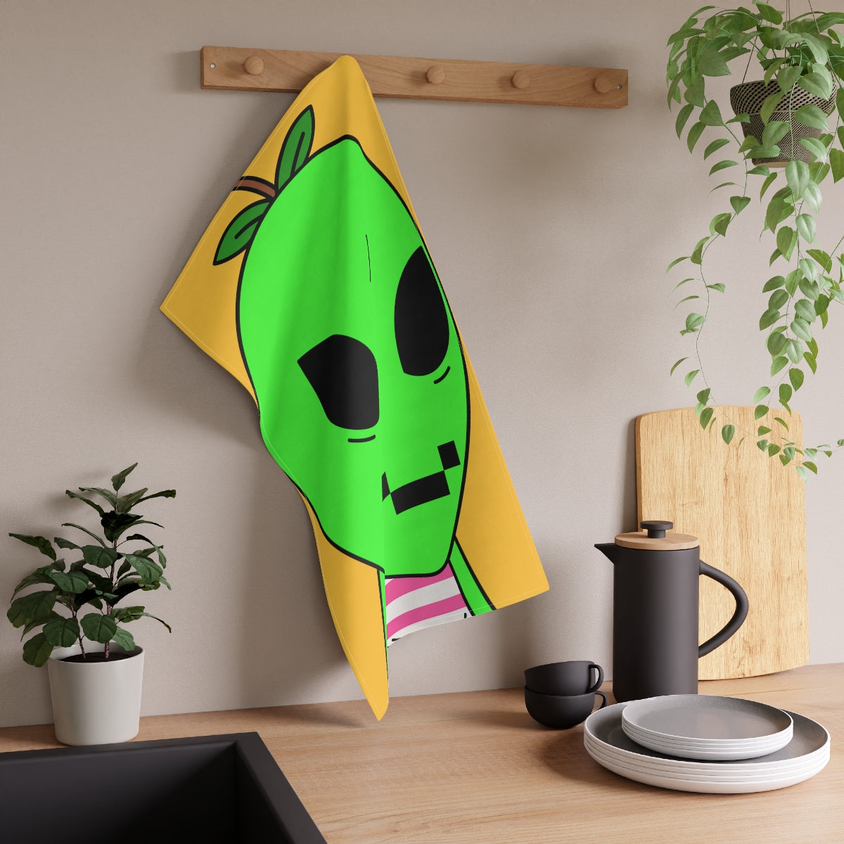 Digital Face Green Apple Head Visitor Kitchen Towel