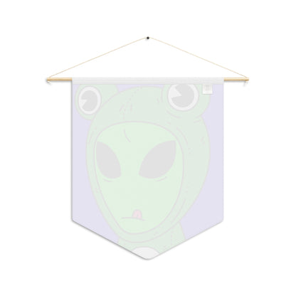 Green Kek Frog Alien Space Character Cartoon Pink Tongue Visitor Pennant