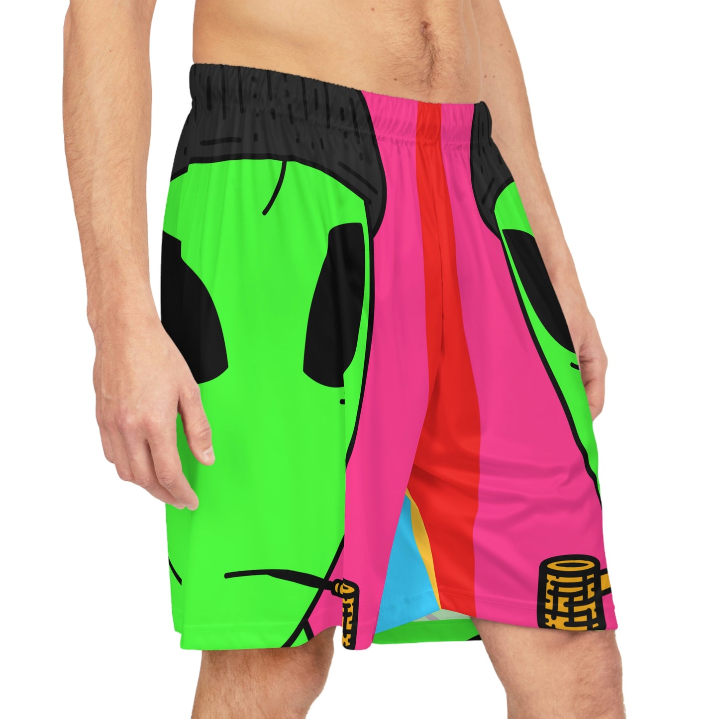 Pipe Smoking Green Alien Black Beanie Basketball Shorts