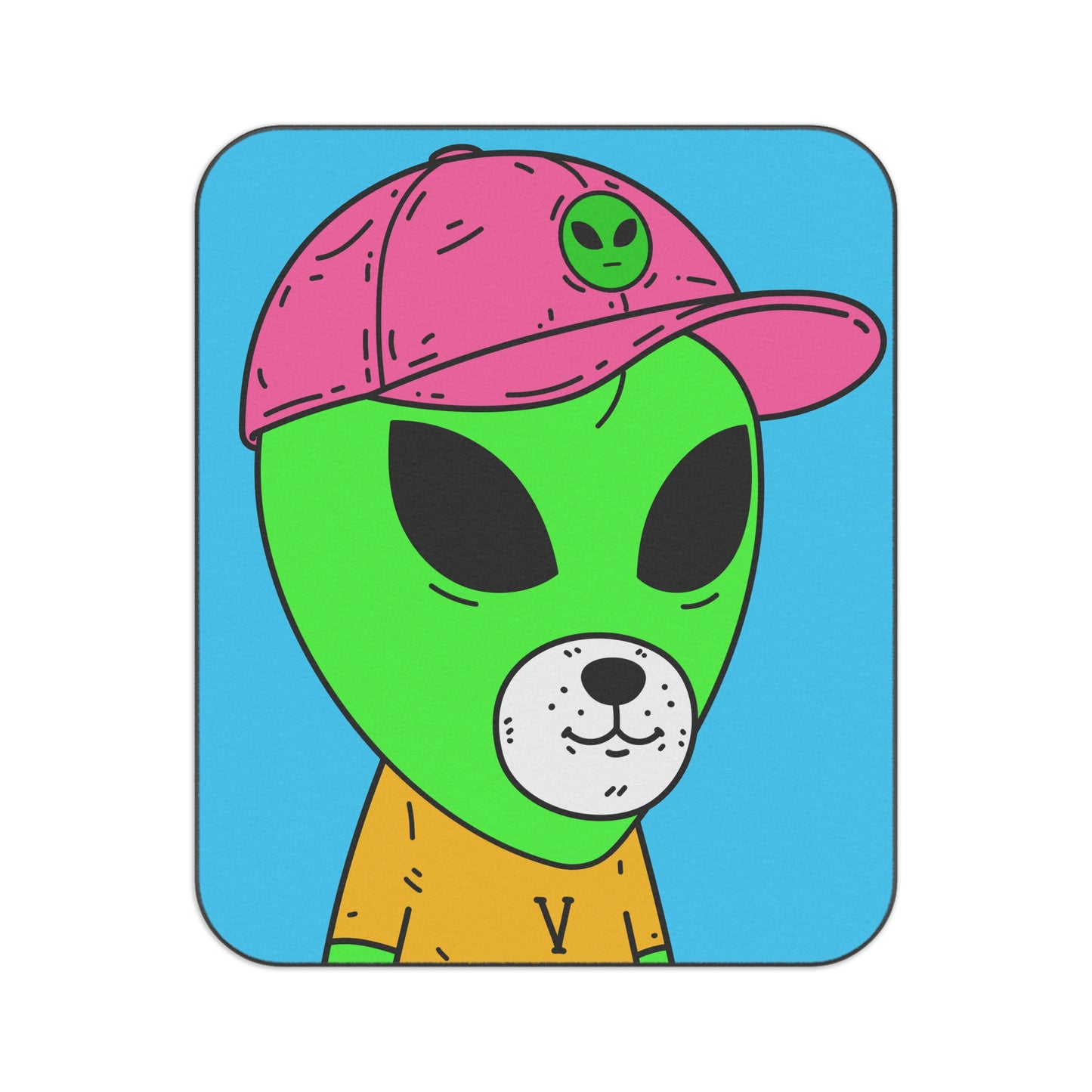 Cara de oso de perro visitante extraterrestre verde Camisas VT amarillas Manta de picnic Visi rosa