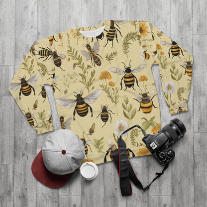 Whimsical Bees & Honeycombs Nature-Friendly Pattern Design Unisex Sweatshirt (AOP)