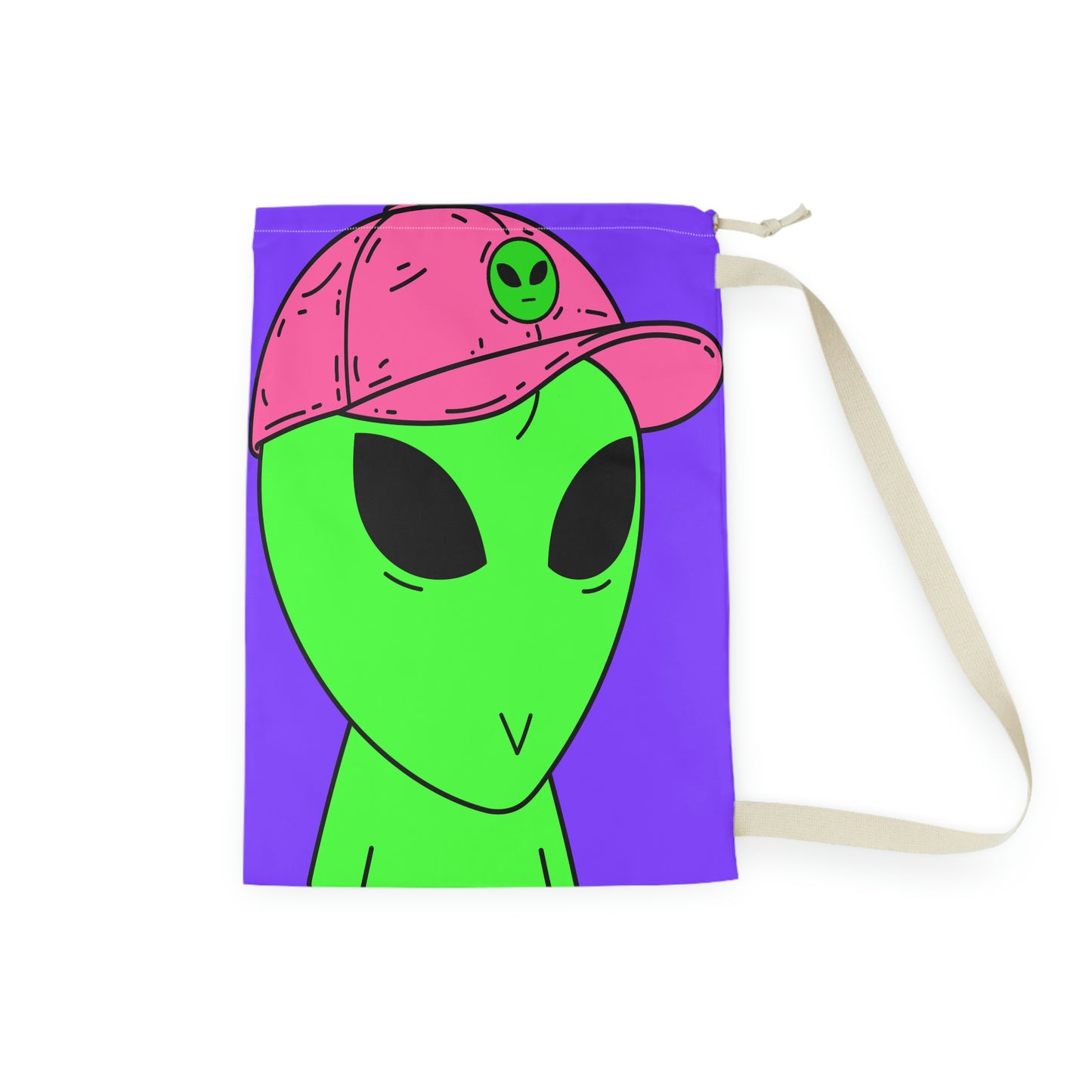 Green Alien V Face Pink Visi hat Visitor Laundry Bag