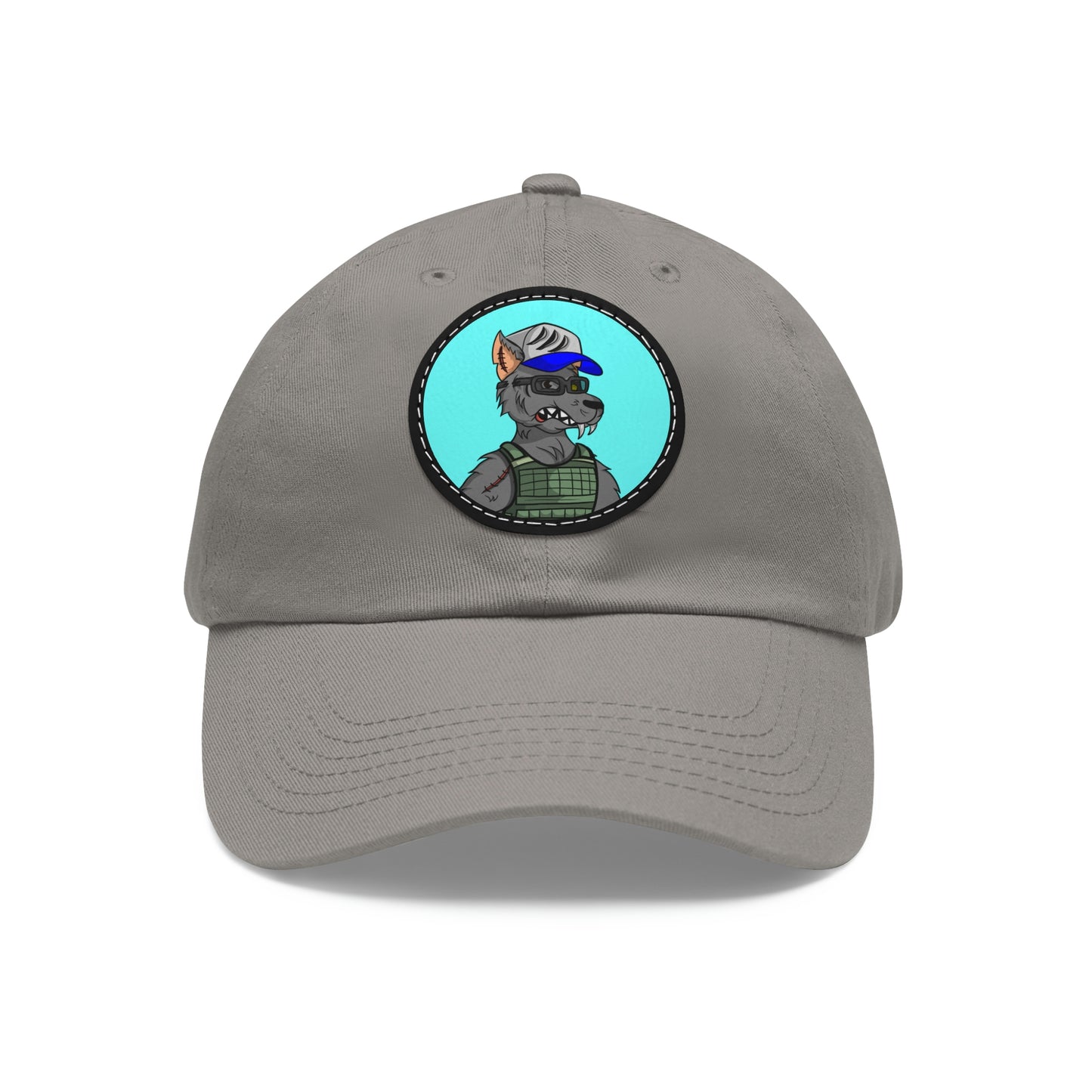 Army Wolf Dad Hat with Leather Patch (Round)