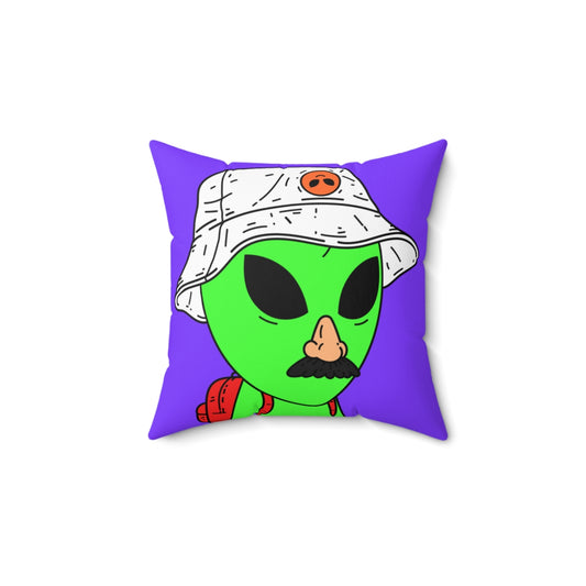 The Visitor Green Alien Space Traveler Spun Polyester Square Pillow