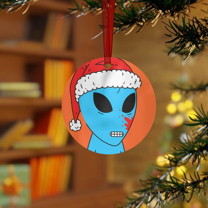 Santa Hat Alien Christmas Season Blue Blood Visitor Metal Ornaments