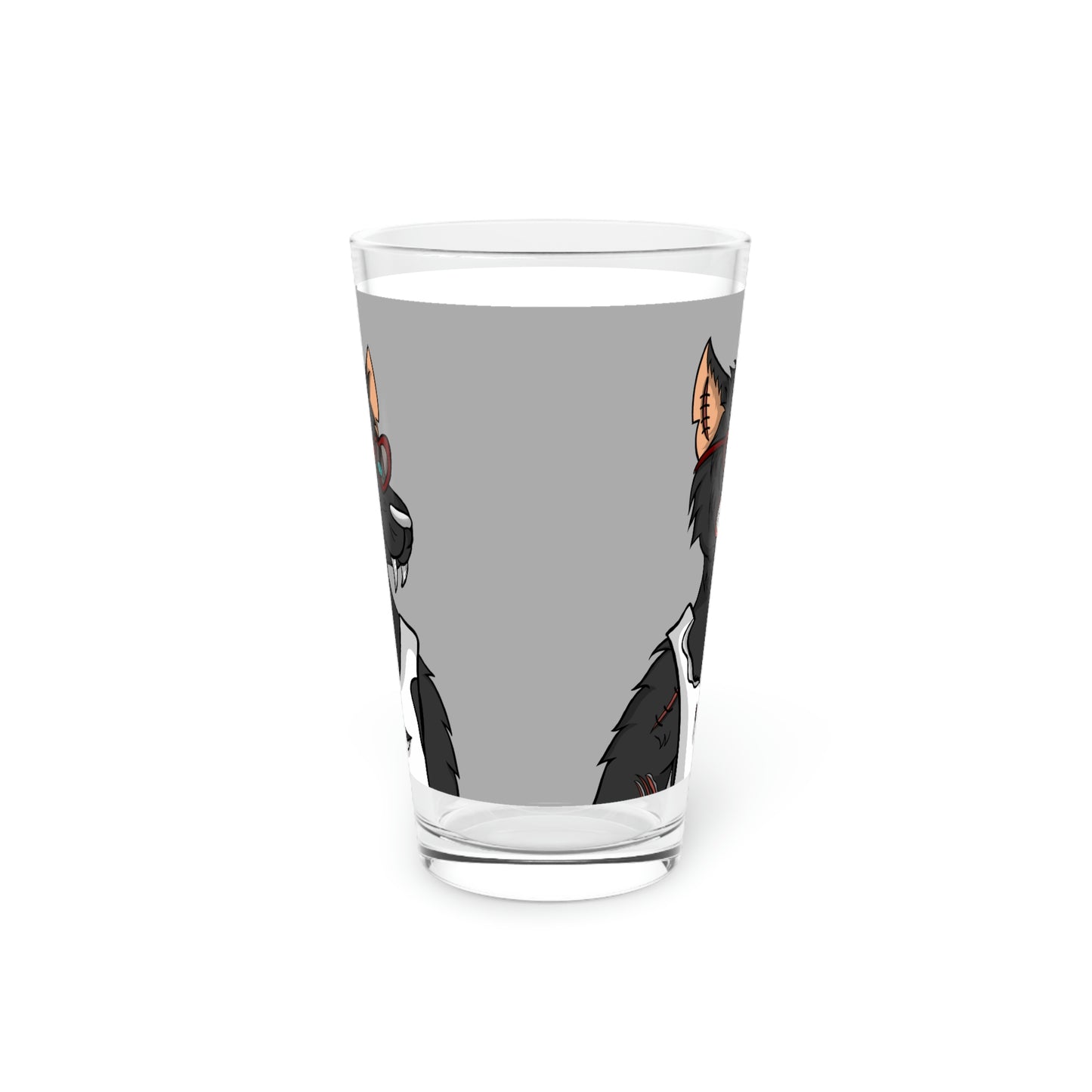 Heart Valentine Black Wolf Cyborg Pint Glass, 16oz