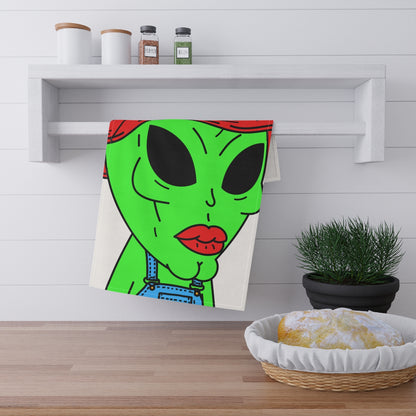 Old Green Alien Strong Chin Red Visi Hat Farmer Trouser Visitor Kitchen Towel