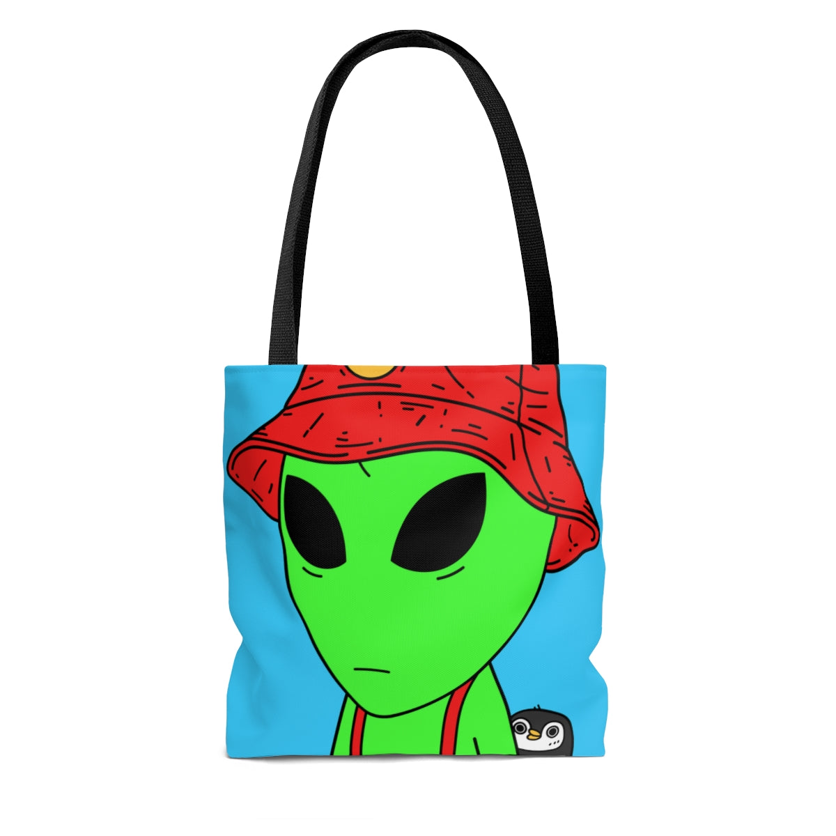 Penguin Alien Visitante Red Visi Hat Tirantes AOP Bolsa de tela 