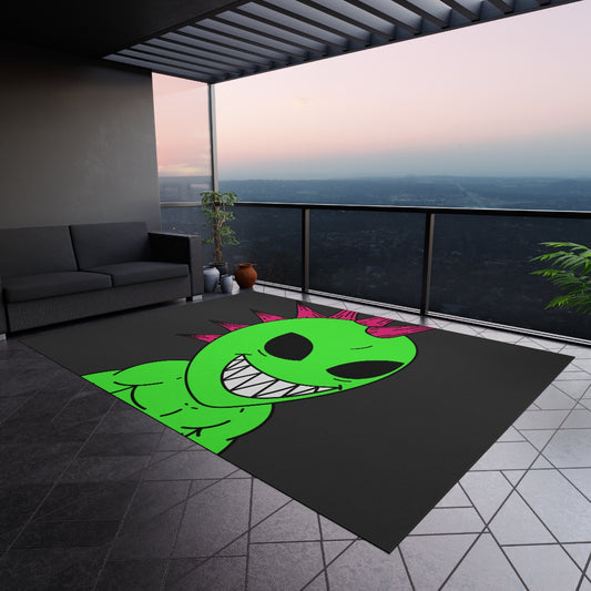 Spiked Pink Hair Muscle Big Smile Green Alien Visitor Outdoor Rug