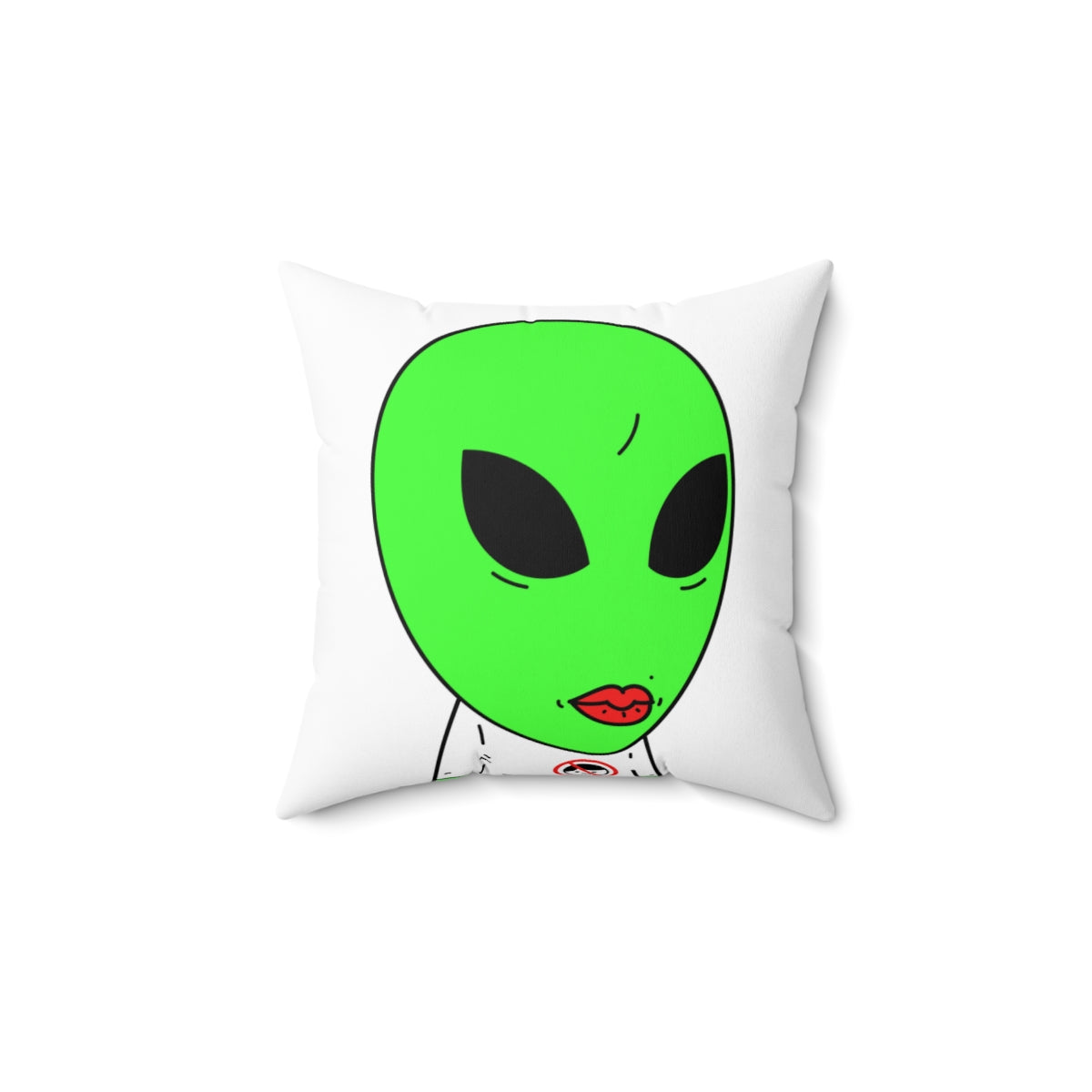 Green Alien Anti Human T Shirt Visitor Red Lipstick Spun Polyester Square Pillow