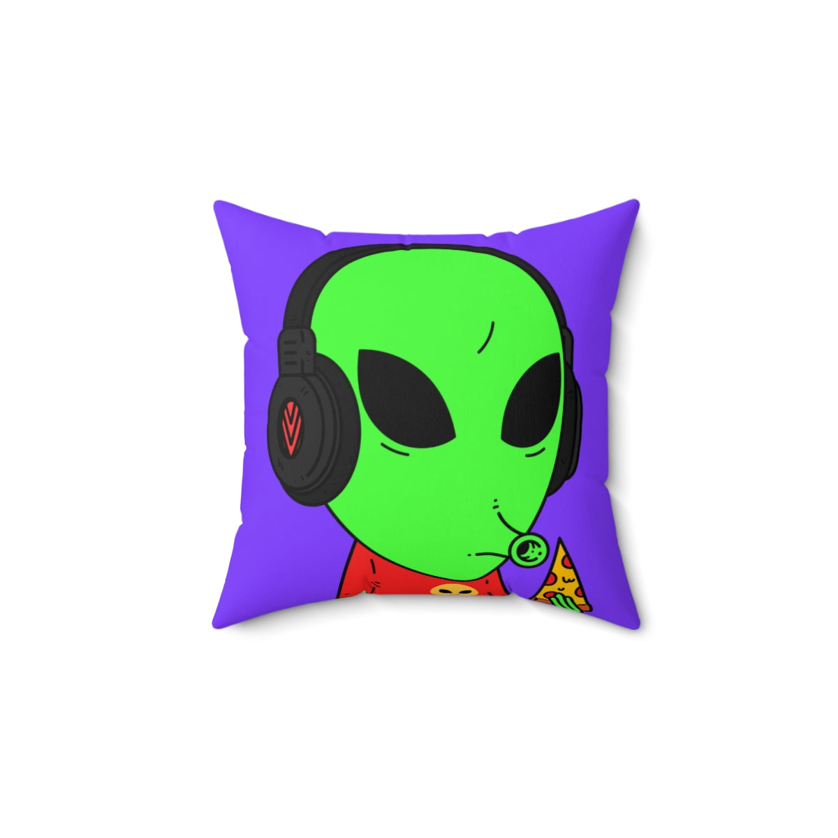 The Visitors Pizza Alien with Headphones Spun Polyester Square Pillow