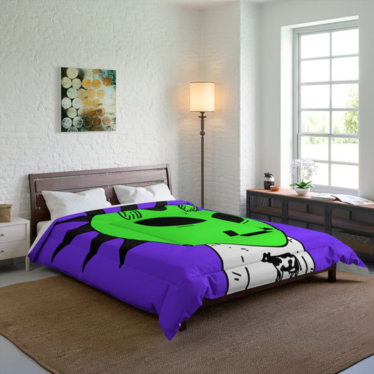 Cow Green Alien Spike Black Hair Digital Smile Visitor Bed Comforter