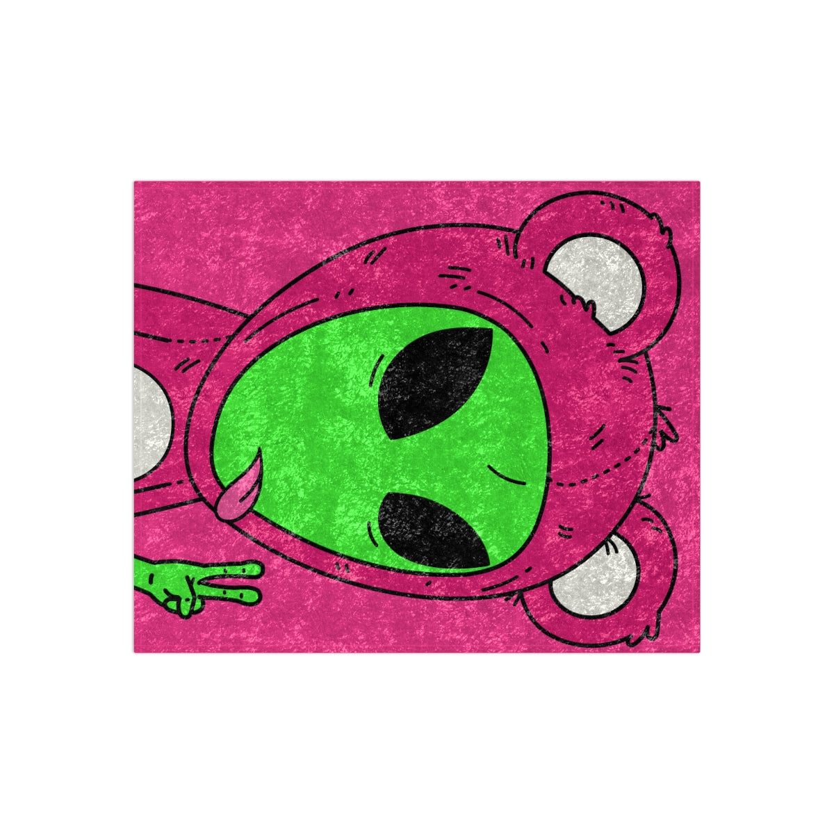 Pink Bear Green Peace Hand Tongue Visitor Alien Crushed Velvet Blanket