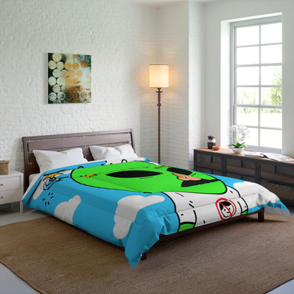 Alien Green Star Head Fake Nose Mustache Imposter Anti Human Visitor Bed Comforter