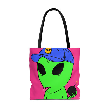 Green Alien Bomb Wield Hand Blue Visi Hat Visitor AOP Tote Bag