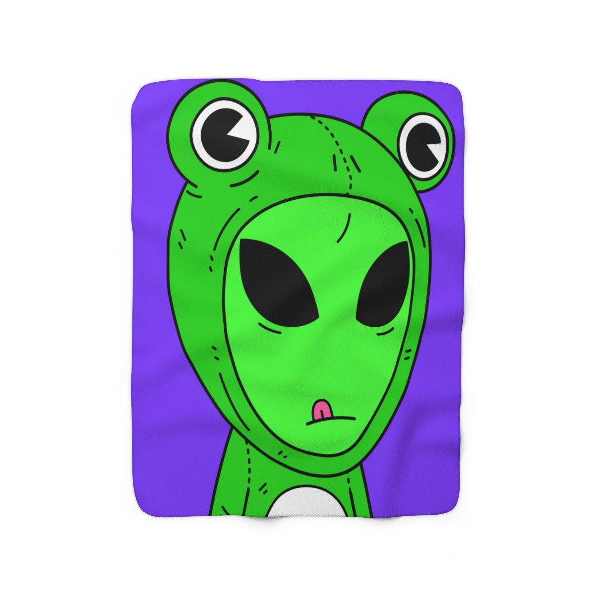 Green Kek Frog Alien Space Character Cartoon Pink Tongue Visitor Sherpa Fleece Blanket