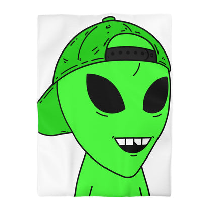 The Green Alien Visitor with Hat Microfiber Duvet Cover