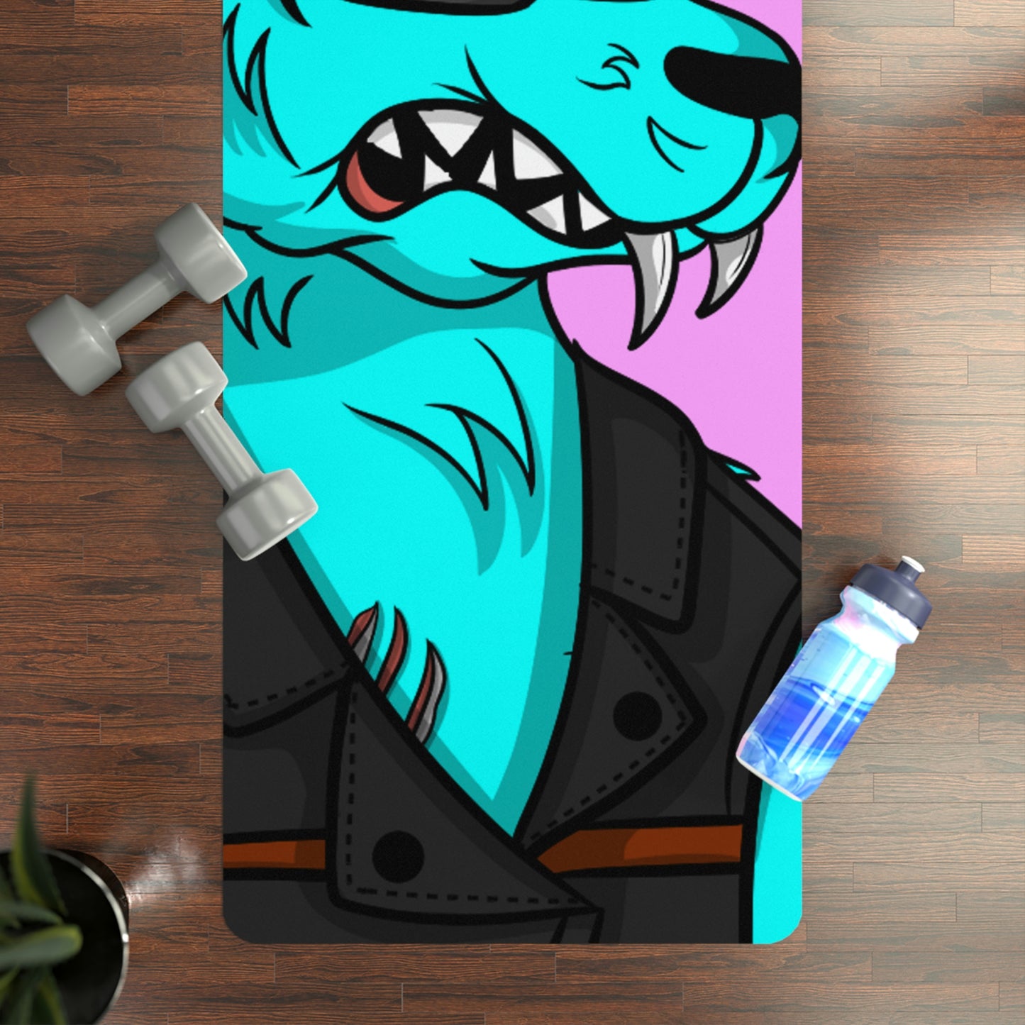 Esterilla de yoga de goma Wolves Aqua Water Blue Wolf Cyborg