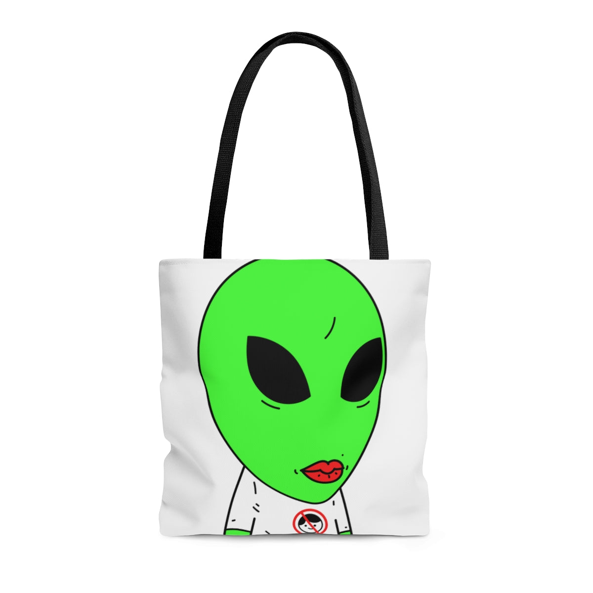 Camiseta verde alienígena antihumana Visitante Lápiz labial rojo AOP Bolsa de tela 