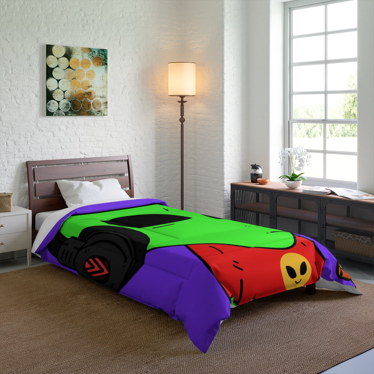 The Visitors Pizza Alien with Headphones Bed Comforter