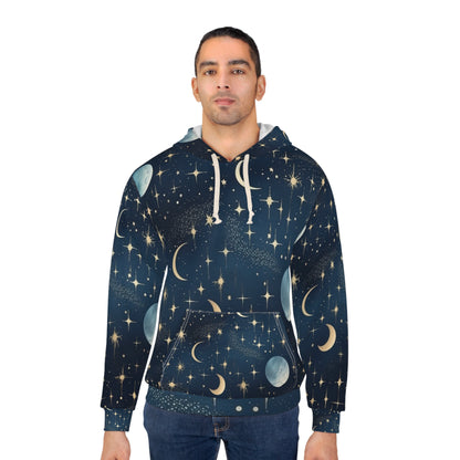 Dreamy Night Sky Celestial Stars Moons Pattern Design Sudadera con capucha unisex (AOP)