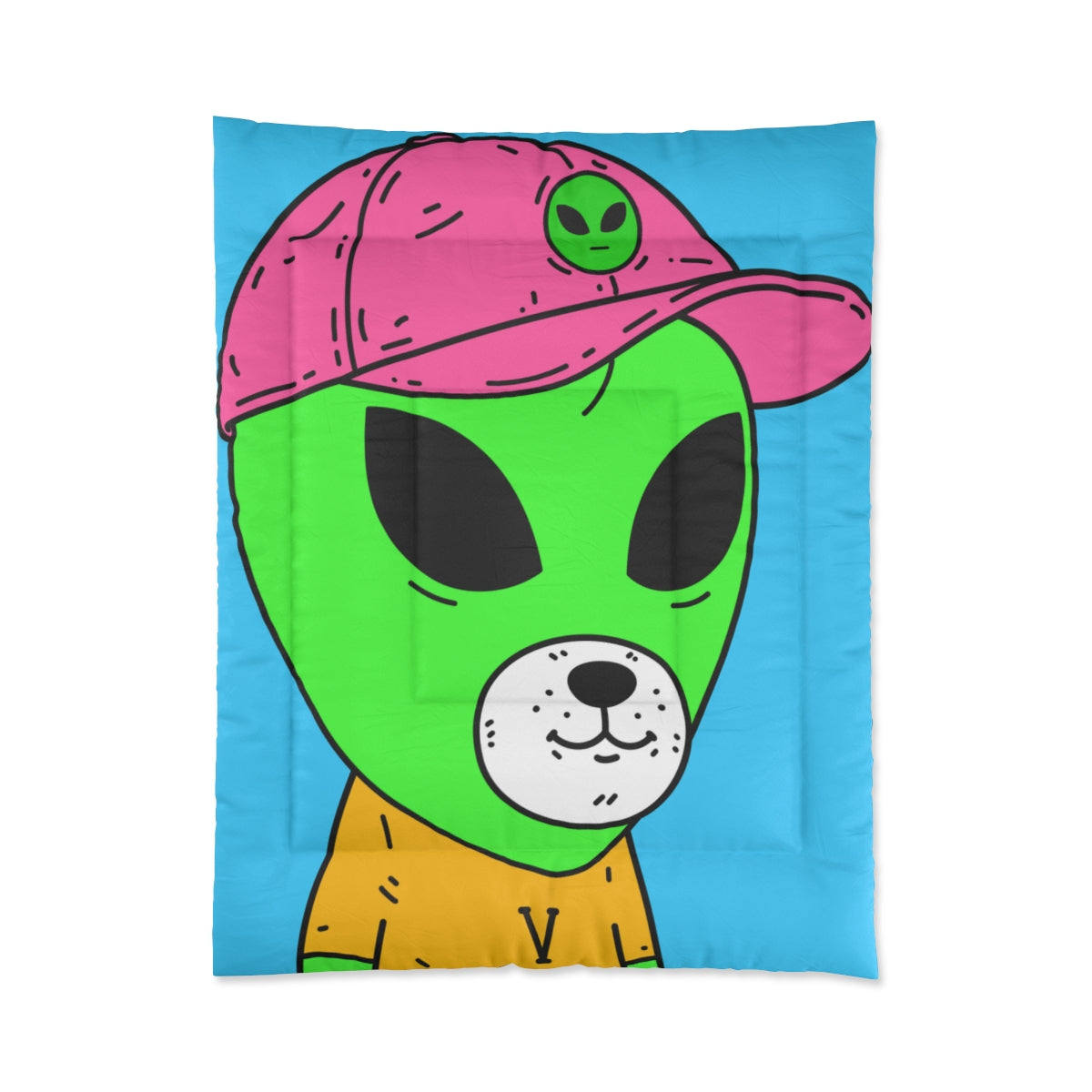 Green Alien Visitor Dog Bear Face Yellow V T Shirts Pink Visi Hat Bed Comforter