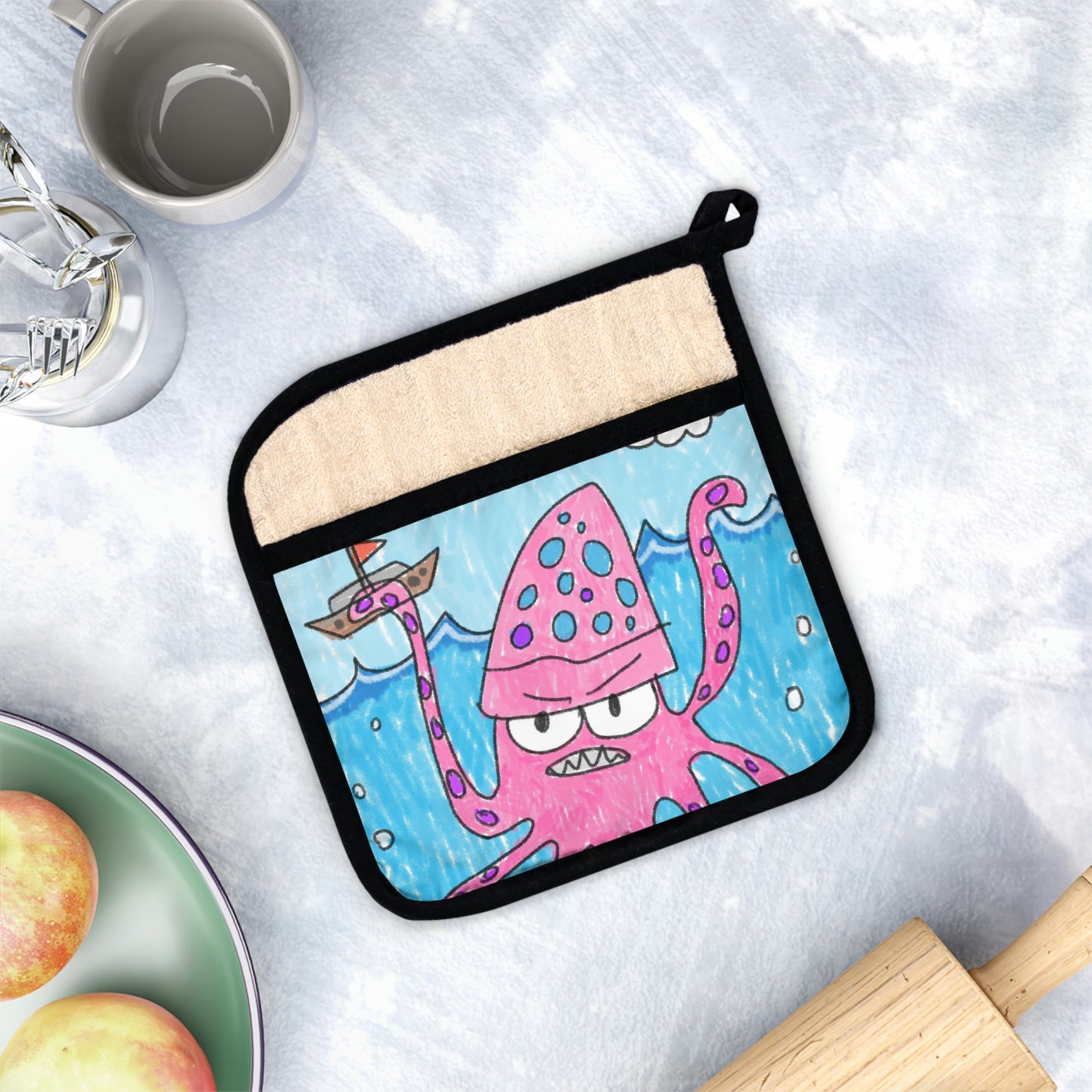 El Kraken Octopus Clean Graphic Pot Holder con bolsillo