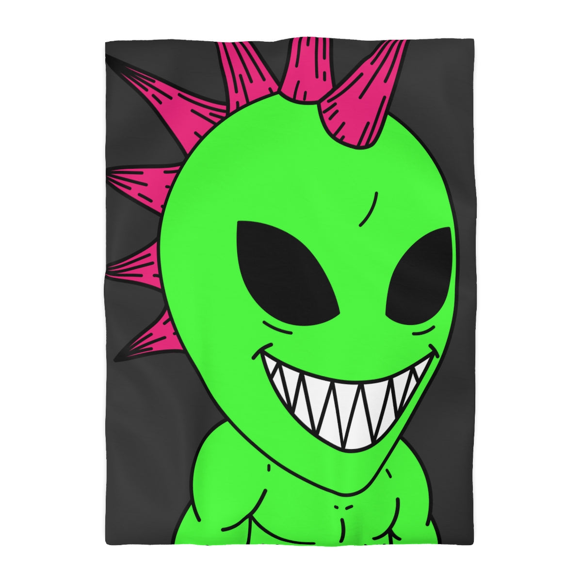 Spiked Pink Hair Muscle Big Smile Green Alien Visitor Microfiber Duvet Cover