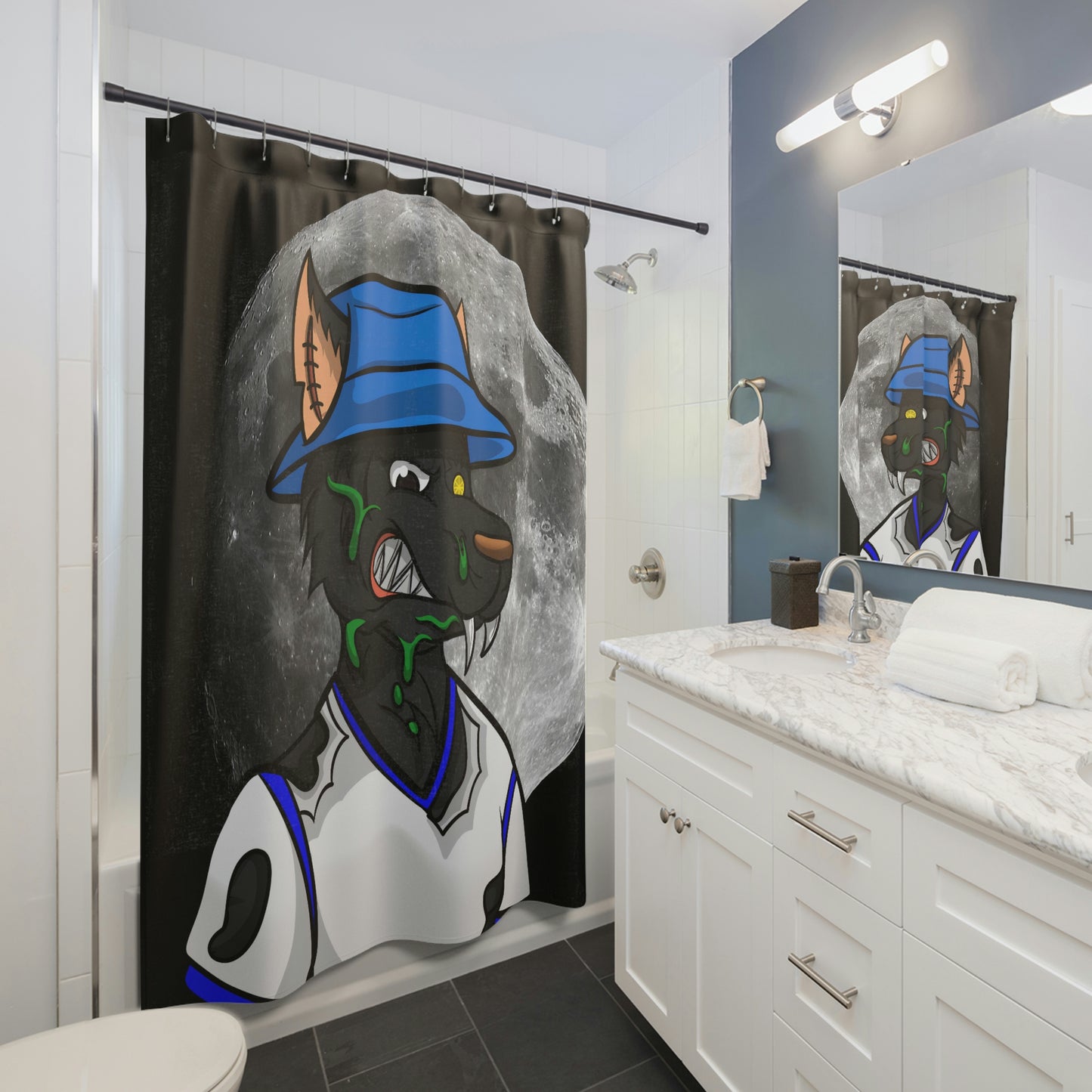 Werewolf Full Moon Cyborg Wolve Shower Curtains