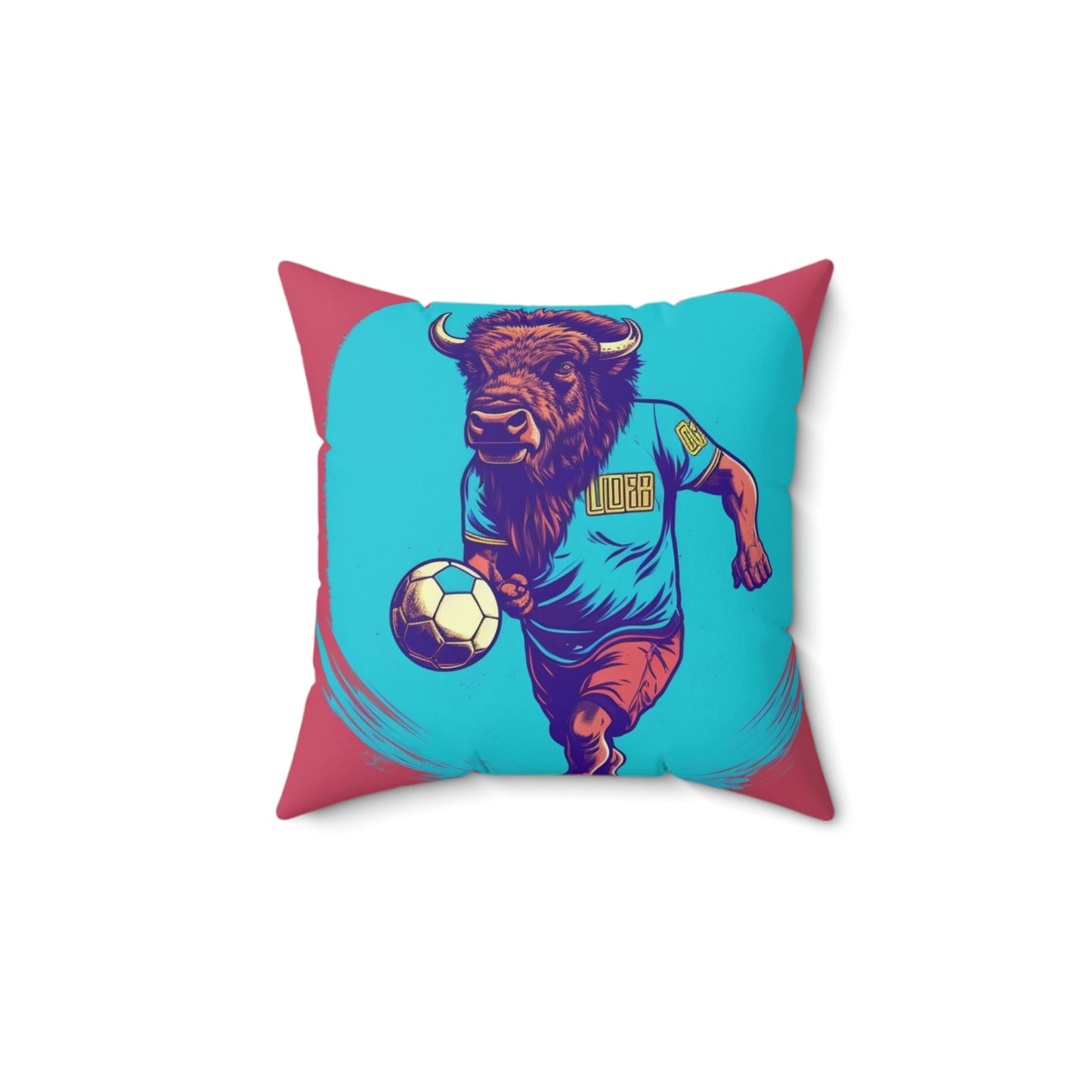 Almohada cuadrada de poliéster hilado con gráfico de búfalo deportivo de jugador de fútbol de bisonte americano 