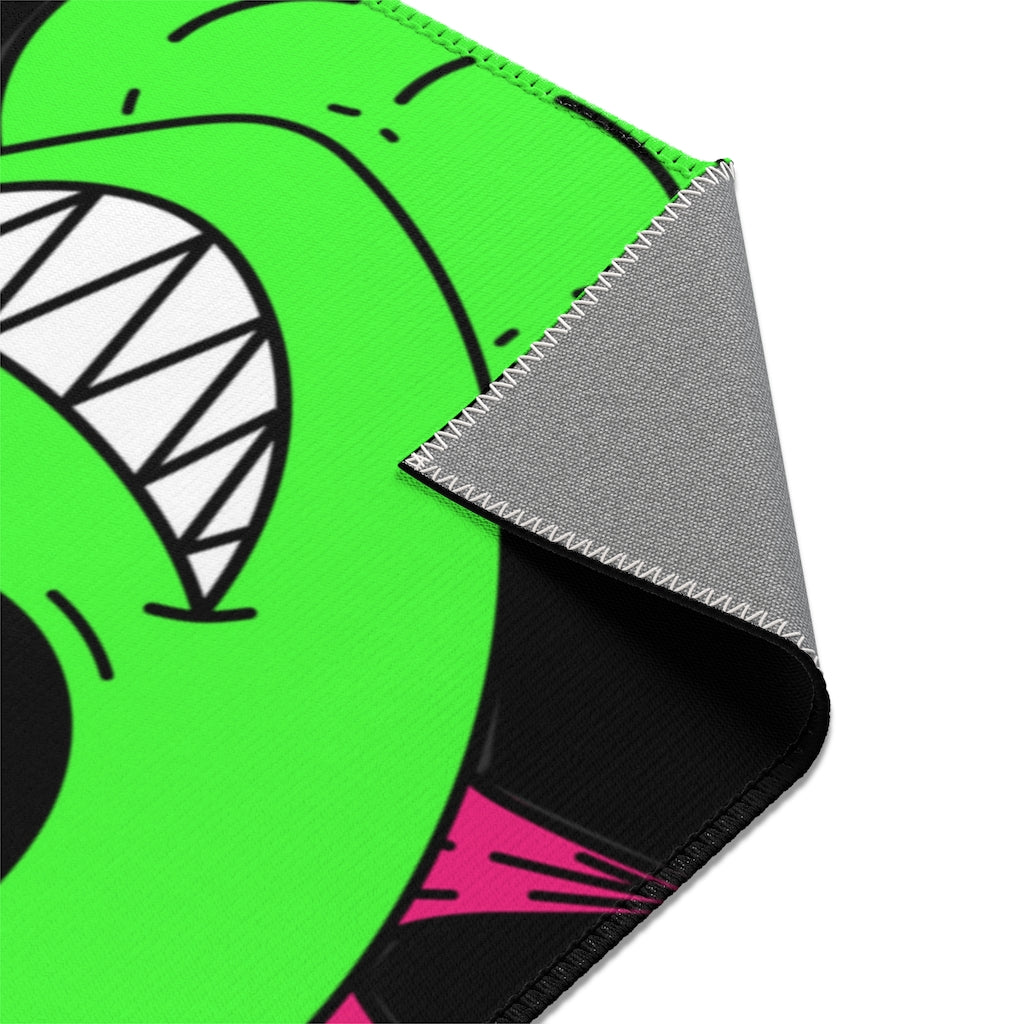 Spiked Pink Hair Muscle Big Smile Green Alien Visitor Area Rugs - Visitor751