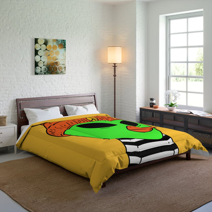 Burb Beak Green Alien Orange Peace Hat Black White Striped Shirt Bed Comforter