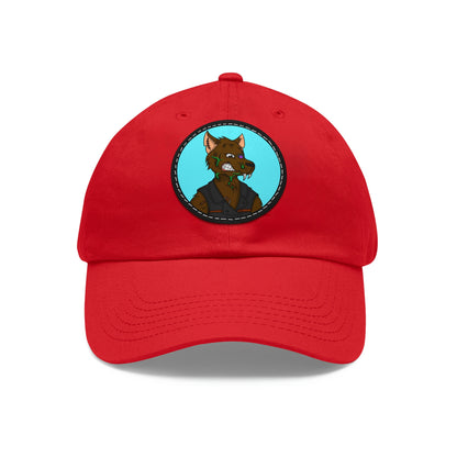 Biker Wolf Dad Hat with Leather Patch (Round)