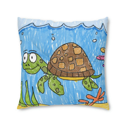 Almohada de suelo con diseño de tortuga marina, playa, arena y océano, cuadrada 