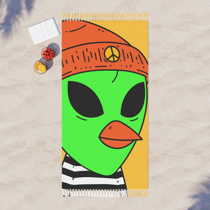 Burb Beak Green Alien Orange Peace Hat Black White Striped Shirt Boho Beach Cloth