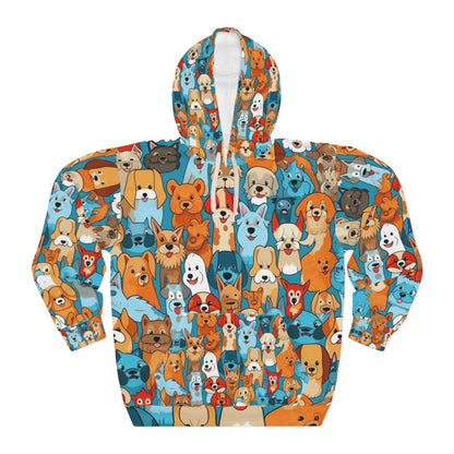 Cute Cartoon Dogs Whimsical Pattern Design Unisex Pullover Hoodie (AOP)