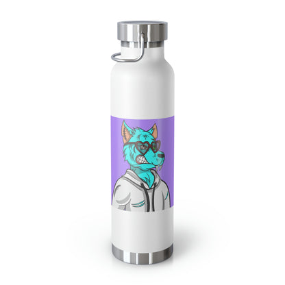 Aqua Blue Cyborg Lovely Heart Wolf Copper Vacuum Insulated Bottle, 22oz